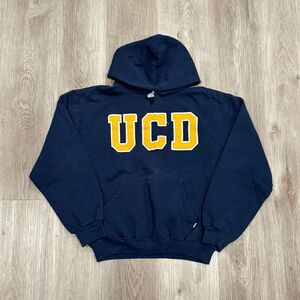 Vintage 90s 00s U.C. Davis Russell Athletic Hoodie Men's Size Medium Navy Blue
